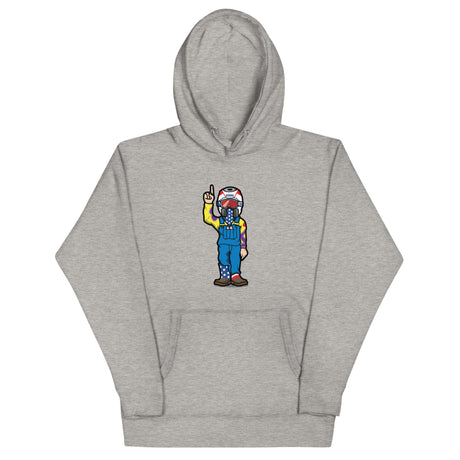 Grey character hoodie with unique RonnieMac design for standout style and attention on Tunder.