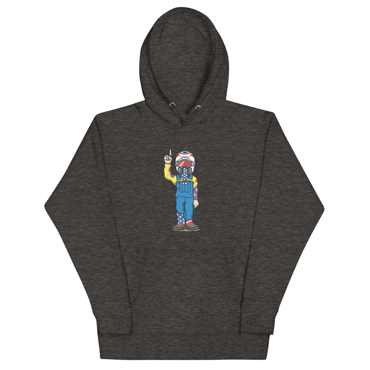 RonnieMac character hoodie with colorful design, perfect for standout style and attracting attention on social media profiles.
