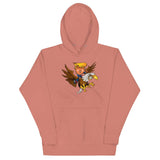 Trump riding a soaring eagle on a trendy hoodie, perfect for expressing bold fashion and leadership.
