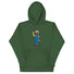 Green RonnieMac character hoodie with unique design for standout style on Tunder.