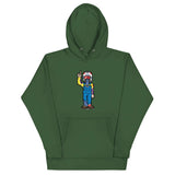 Green RonnieMac character hoodie with unique design for standout style on Tunder.