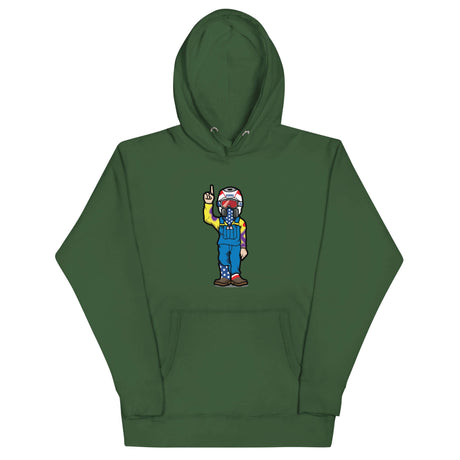 Green RonnieMac character hoodie with unique design for standout style on Tunder.