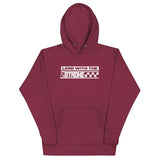 "Lead with the 2-Stroke" Hoodie in maroon with bold white design for 2-stroke lifestyle enthusiasts