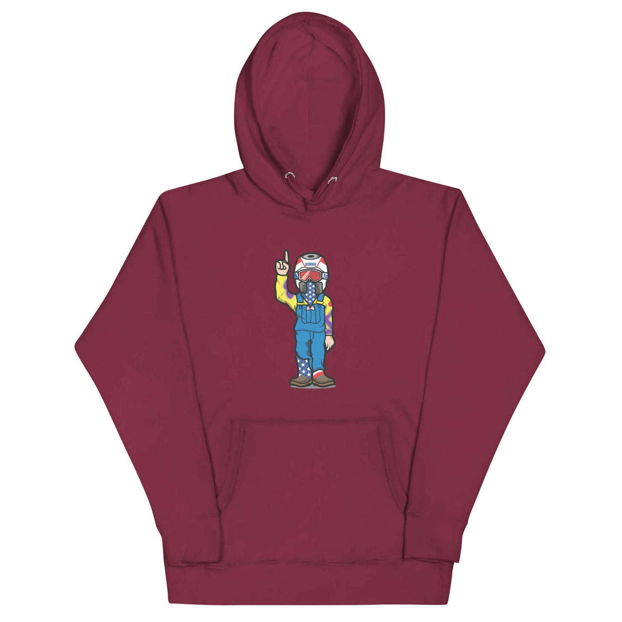 Maroon character hoodie with unique design, perfect for standing out on Tunder and making a bold style statement.