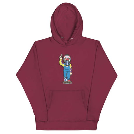 Maroon character hoodie with unique design, perfect for standing out on Tunder and making a bold style statement.