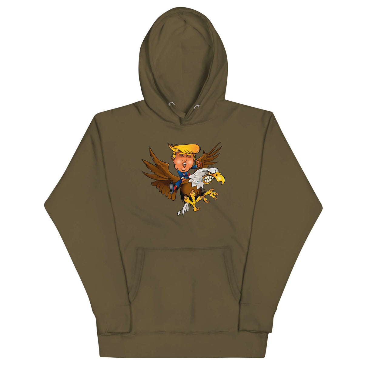Trump riding a screaming eagle graphic hoodie, perfect for making a bold statement and staying warm in style.
