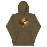 Trump riding a screaming eagle graphic hoodie, perfect for making a bold statement and staying warm in style.