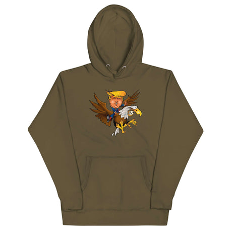 Trump riding a screaming eagle graphic hoodie, perfect for making a bold statement and staying warm in style.