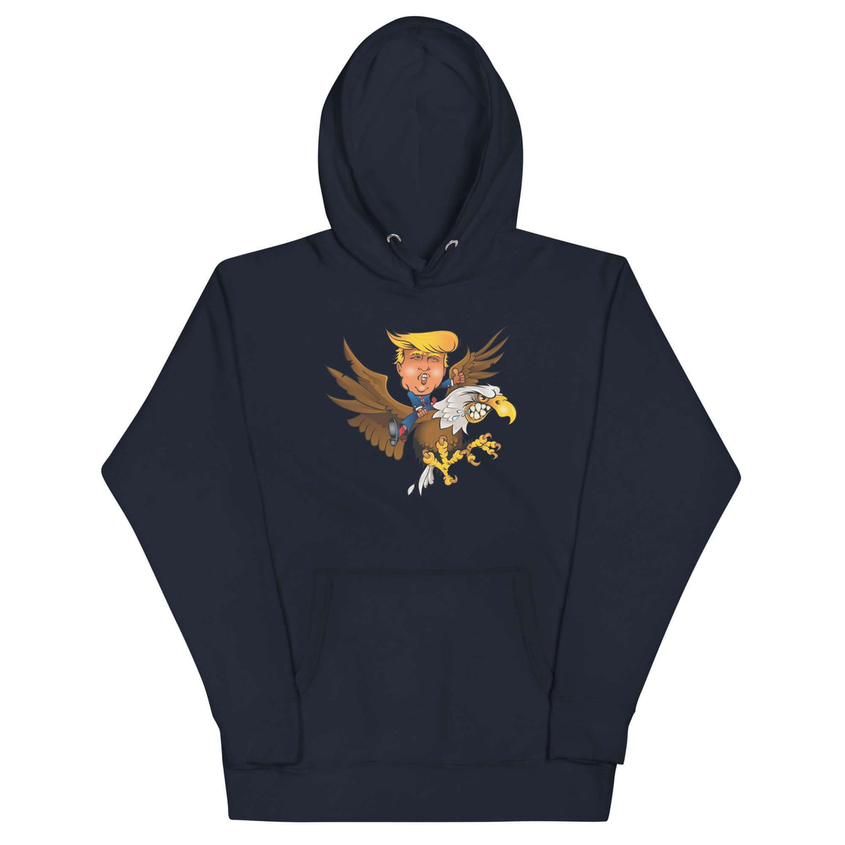 Trump riding a screaming eagle graphic hoodie, stylish and resilient for trendsetters and future leaders.