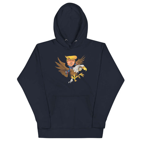 Trump riding a screaming eagle graphic hoodie, stylish and resilient for trendsetters and future leaders.