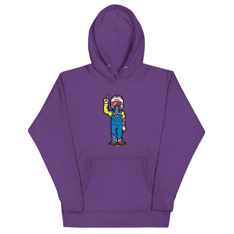 Purple RonnieMac character hoodie with unique graphic design for standout style.