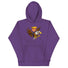 Purple hoodie featuring a cartoon of Trump riding a screaming eagle, perfect for trendsetters and future leaders.