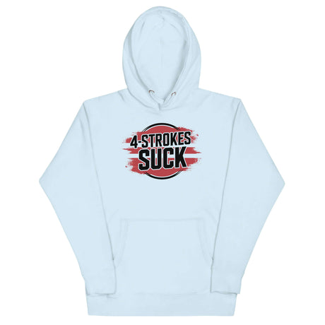 "4-Strokes Suck Hoodie by Ronnie Mac with bold logo supporting 2-stroke engines, perfect gear for moto enthusiasts"