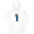 White hoodie featuring a colorful RonnieMac character design, combining bold style and playful charm, perfect for making a statement.
