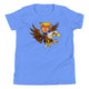 Youth T-Shirt featuring cartoon Trump riding a majestic eagle, perfect for thrill-seekers and event enthusiasts.